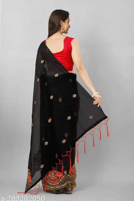 Super net embroidered work saree with dupion silk blouse, intricate multi-thread embroidery on mustard yellow and off-white