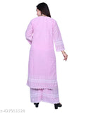 Embroidered Cotton Blend Kurta and Palazzo Set, Lakhnawi Chikankaari style women's traditional wear, high-quality fitting for a comfortable modern look