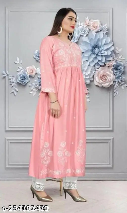 Pink rayon three-quarter sleeves top, solid pattern, size S3XL - Indian women's fashion with quarter-length sleeves and solid design