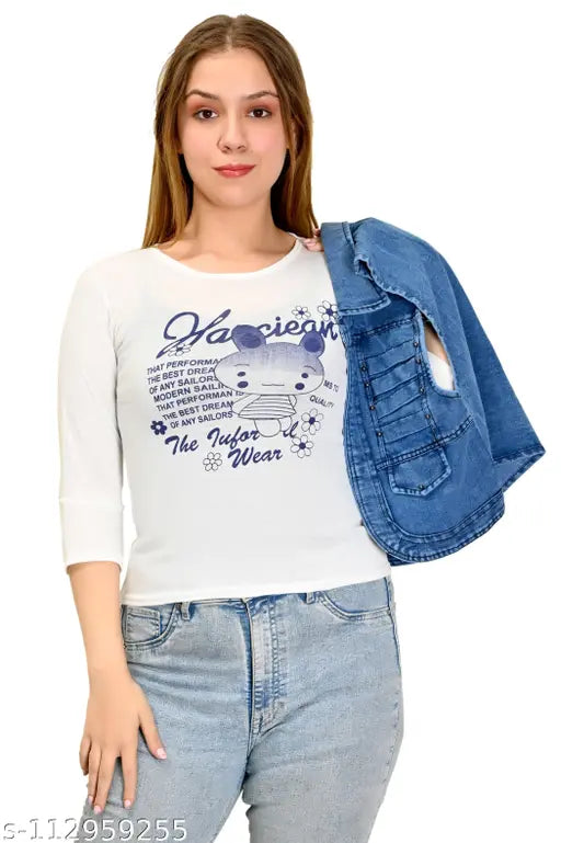 Sleeveless, solid denim women's jacket by Gunjan Creation in dark blue. Classic, sophisticated denim jacket for women's wardrobe