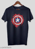 Trendy cotton blend striped mens printed tshirt, short sleeves, Captain America dhal design, M (Chest 38in, Length 27in), L (Chest 40in, Length 28in), premium quality
