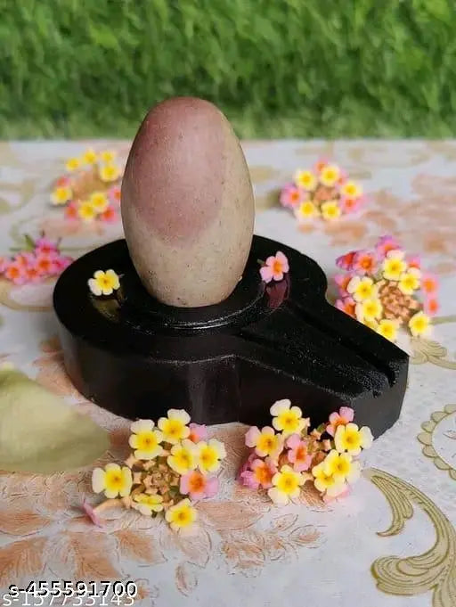 Marble Narmadeshwar Shivling, 3x3x2 inch decorative showpiece for Puja Ghar and Mandir
