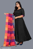 Rayon Anarkali Black dress with bamboo inner and art silk dupatta, Indian ethnic wear on mannequin
