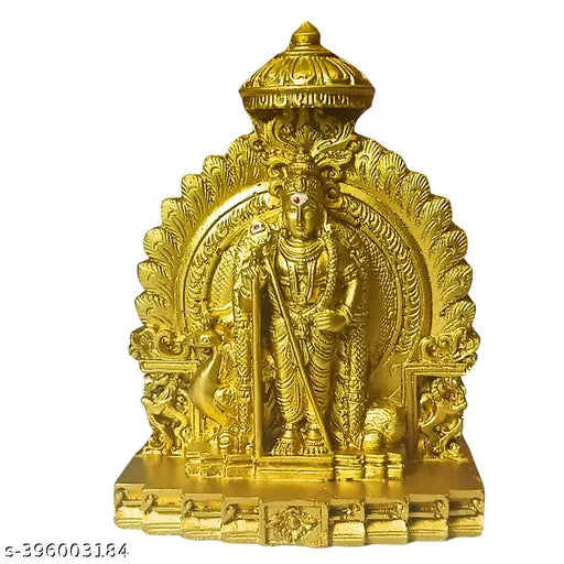 Poly Resin Lord Murugan idol, 10 cm tall, featuring Subramanya Swamy and Karthikeyan figures, India origin