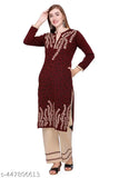 Women's wool winter wear Kurta Palazzo set of 2 pcs in printed net, featuring beautiful embroidery and side pockets