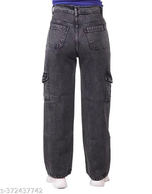 Denim straight fit cargo jeans for women, premium denim, versatile wardrobe essential, Indian origin