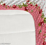 Pink premium cotton feel Glace elastic fitted printed king size bedsheet with 2 pillow covers, fits up to 8 inches mattress, botanical print
