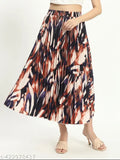 Stylish digital printed crepe skirt with pleats and flared styles, enhancing women's western wardrobe in polka print