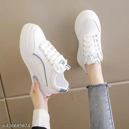 Blue synthetic sneakers for women, lace-up style with rubber sole, lightweight and breathable, Indian-made