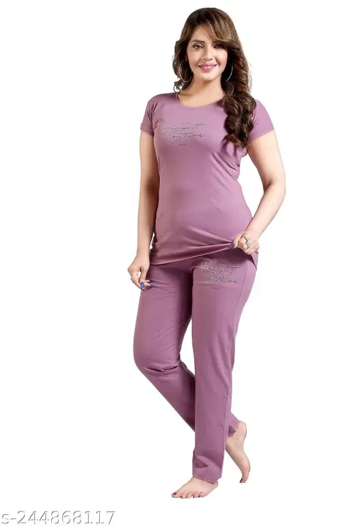 Women's cotton printed T-shirt & nightsuit, hosiery bottom, comfortable sleepwear for ladies, Indian origin