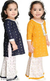 Printed rayon baby girls Kura & Palazzo Set combo for casual wear, featuring A-line top and palazzo bottoms. Available in multiple sizes from 0-3 Months to 2-3 Years. Made in India