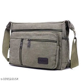 Army Green MOMISY Canvas Cross Body Bag with 5 Compartments, ideal for adults, men & women travel or outdoor activities. High-quality canvas, metal fittings, and polyester lining ensure durability
