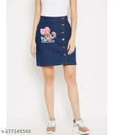 Stylish denim modern western skirt for women, solid pattern, size 26/28/30 inches, authentic BuyUniqueFashion product from India