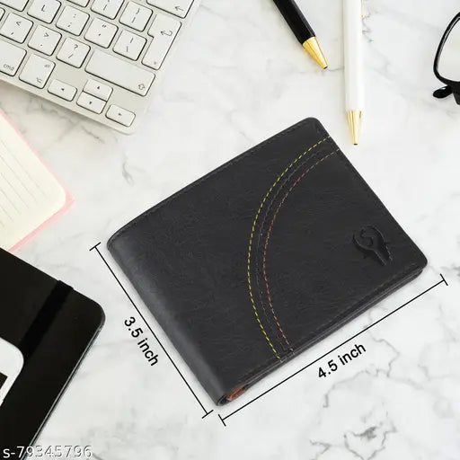 Black faux leather men's wallet by Samtroh, 2 compartments, free size (11cm x 9cm)