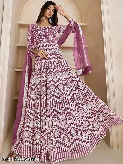 Elitevibe embroidered net long gown, Bollywood-style wedding dress with long sleeves, Indian-made designer embroidered net dress