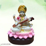 Hand-painted resin Saraswati statue, 9cm x 11cm x 7cm, Indian temple decor for home or office