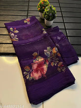 Trendy floral georgette saree with printed blouse, sequin detail, Indian partywear