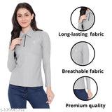 Solid Lycra polo neck t-shirt set (Pack of 2) - stylish women's slimfit raglan sleeve tops for casual wear, made with popcorn fabric, Indian origin