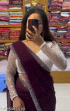 Embellished Georgette saree with Banarasi silk blouse, single free size, Indian origin