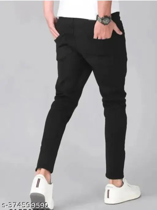 Men's basic black denim jeans, slim fit, solid pattern, sizes 28, 30, and 32 - India origin