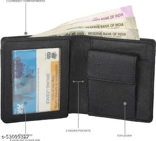 Compact black faux leather men's wallet, high-quality trendy design, affordable price by Musaib