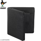 Classic world black PU bi-fold men's wallet - 2 compartments, coin pocket, ultra slim design