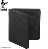 Classic world black PU bi-fold men's wallet - 2 compartments, coin pocket, ultra slim design