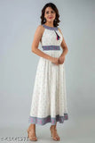 Blue rayon women's sleeveless floral print elastic kurti for single sizes XS (bust 34in, length 46in)