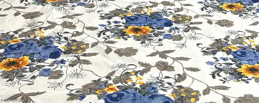 Blue & White Floral 250 TC Polycotton Flat Sheet (90 x 100 inch), double bed with 2 pillow covers (20x12 inch each). Botanical motif bed linen for AC room, ideal for adult use