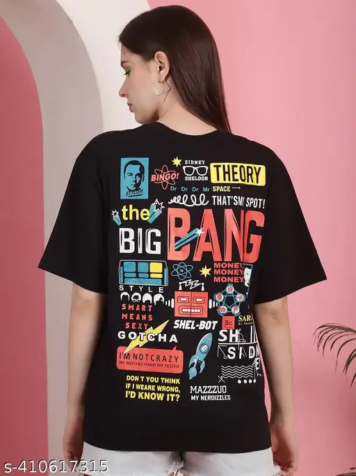 Graphic printed cotton oversize t-shirt for women, vibrant design on short sleeves, S - XXL sizes