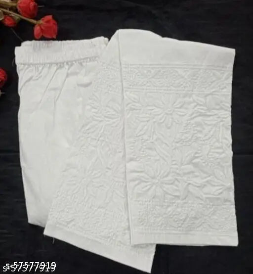 Embroidered Chikankari cotton pant, traditional Indian women's outfit, embroidery detail on net fabric