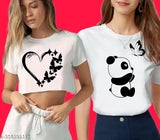 White polyester combo pack: 2 x croptop & t-shirt for girls, printed net design, soft and fully washable, India origin