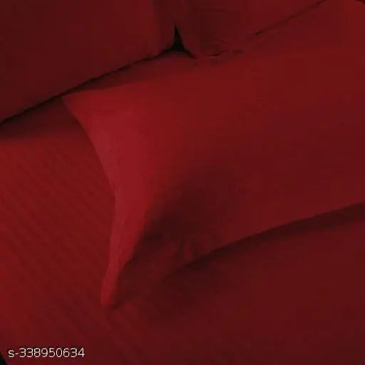 Maroon striped cotton double bedsheet with two pillow covers (90x100 inches, 18x28 inches), soft feel, trendy, long-lasting. Ideal for adult summer use and as a trendy gift item. Made in India