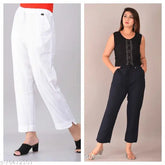 White/Black pure cotton casual trousers for women by Yashu Creations, durable and color-retaining after wash, ideal for layering, gym, yoga, beach or bedtime