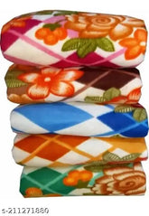 Fleece floral AC bed blanket combo pack of 4 for mild winter, Indian-made for AC room decor