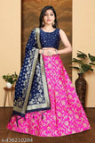 Soft silk bridal lehenga choli set for girls, jacquard stitch and banarasi fabric, sizes 8-15 years