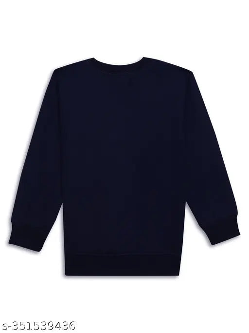 Navy Blue printed round neck cotton fleece sweatshirt for boys, long sleeves, India origin