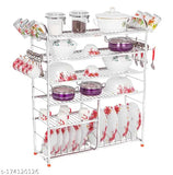 Stainless steel kitchen utensils rack, 6 shelves, 36L x 30H inches (Lower 2 plate), ideal for organizing dishes and cutlery