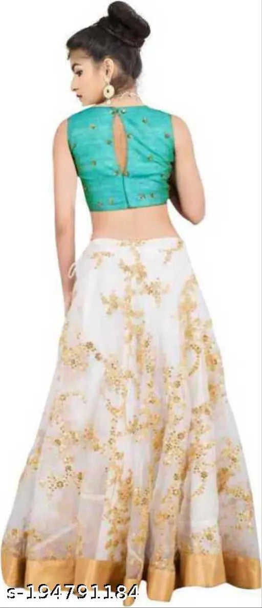 Silk and net embroidered Arvi presentKida Lehengha choli for kids aged 3-13 years, showcasing Indian traditional attire