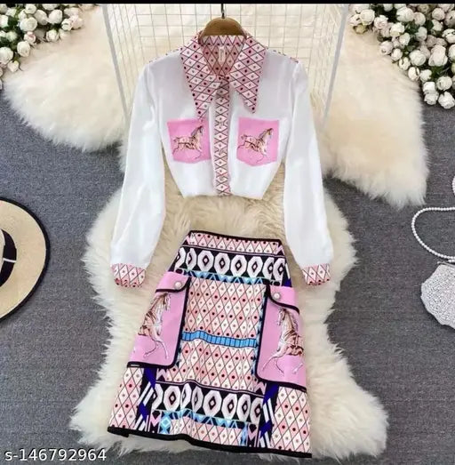 Trending pink skirt set, long-sleeved net free size, Indian fashion ensemble with top included