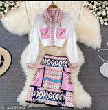 Trending pink skirt set, long-sleeved net free size, Indian fashion ensemble with top included