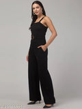 Indian crepe striped jumpsuit for women, solid pattern and sleeveless design