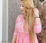 Peach rayon embroidery kurti, Indian fashion for women, three-quarter sleeves design