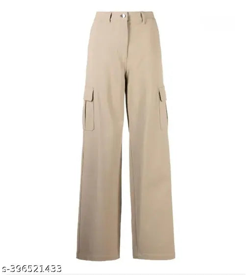Cotton lycra high-waisted wide-legged casual pants for women, solid pattern, various sizes from 26 to 36 inches