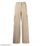 Cotton lycra high-waisted wide-legged casual pants for women, solid pattern, various sizes from 26 to 36 inches