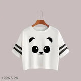 P C White Panda Eye cotton blend short sleeves print net fashion tee for women & girls, Indian origin
