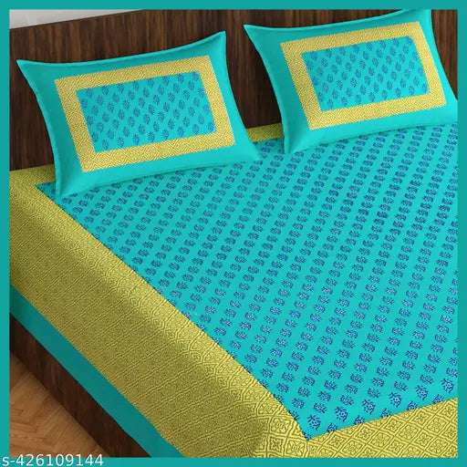 Gillkart cotton blend double bedsheets with ethnic motifs, 2 pillow covers. Fine quality cotton for AC rooms, ideal for adults in summer