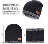Woolen winter beanie cap & scarf set (navy blue & black), unisex fur-lined garam topi & muffler - India