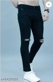 Mens black slim fit denim jeans - solid pattern, comfortable fit, size 28/30/32/34 from India