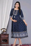 White gold blue rayon printed net blouse, three-quarter sleeves, multiple sizes available for women's fashion